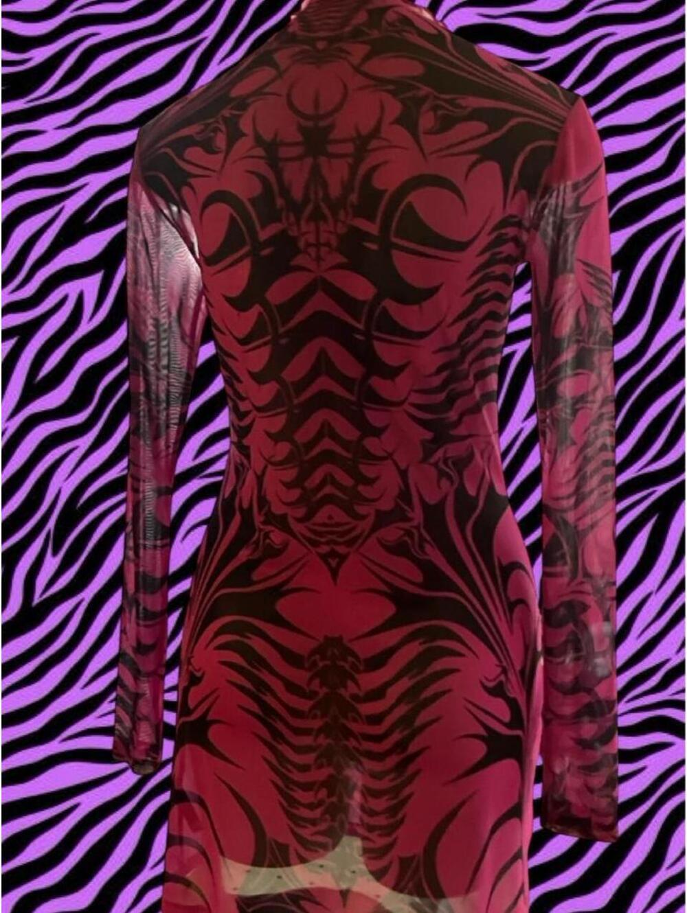 SICKK Widow black/pink mesh tattoo dress with black/pink tribal-sty - Picture 5 of 8